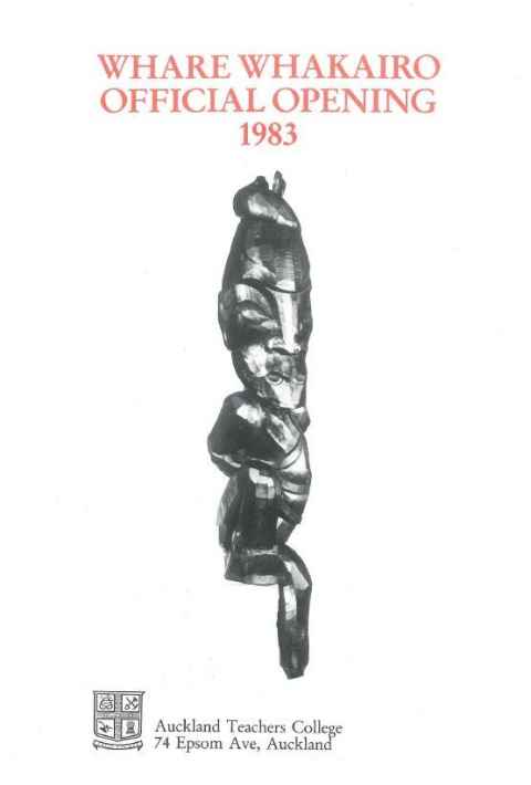 Front cover of booklet for Whare Whakairo opening in 1983