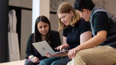 Engineering students using laptop