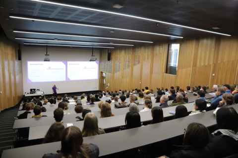 Students attending a short talk