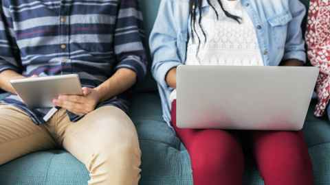 Students with devices