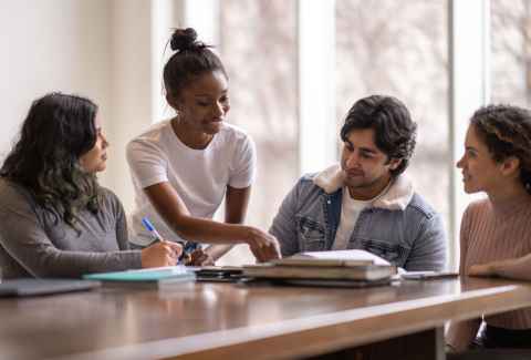 people studying at a table