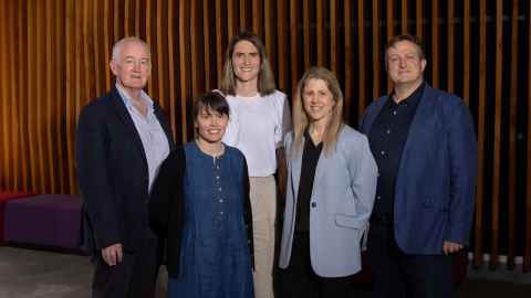 The Autism Research Clinic is led by (left to right) Professor Russell Snell, Dr Juliet Taylor (clinical geneticist), Dr Hannah Jones (paediatric neurologist), Associate Professor Jessie Jacobsen (director), and Professor Klaus Lehnert.