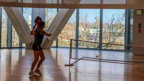 Someone playing pickleball at Hiwa, the University Recreational Centre