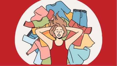 Illustration of person laying on colourful clothing