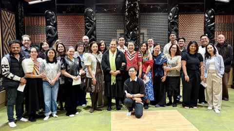 UoA Filipino Staff and Postgraduate Scholars and guests in Ngā Tauira Marae wharenui