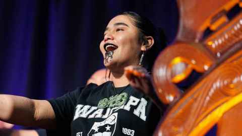 A student performing Kapa Haka. 