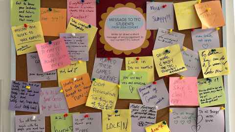 Post-it notes written by TFC graduates. 