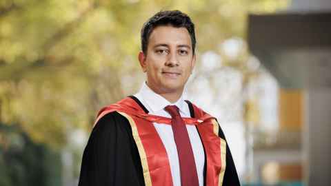Photo of Luis Medrano Gomez, one of our graduates, in his doctoral regalia. 