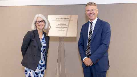 Vice-Chancellor Professor Dawn Freshwater with e Minister for Arts, Culture and Heritage, the Hon Paul Goldsmith.