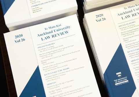 Blue and white covers of the Auckland University Law Review from 2020.