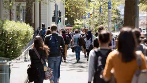 students walking on campus