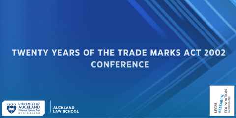 The words 'Twenty years of the Trade Marks Act 2002 Conference' on a blue background.