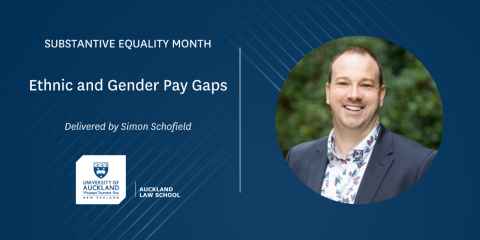 A photo of a man with the words 'Substantive Equality Month: Ethnic and Gender Pay Gaps, Delivered by Simon Schofield'.