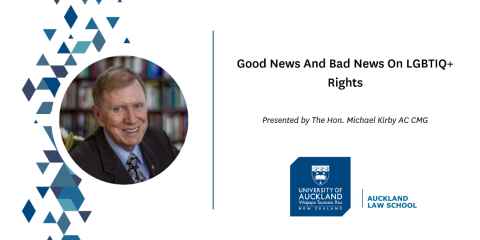 A small portrait of Michael Kirby and the words 'Good News and Bad News on LGBTIQ+ Rights'.