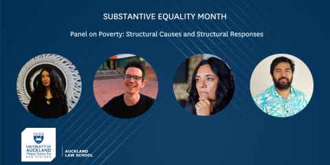 The words "Substantive equality month, Panel on poverty: structural causes and structural responses" with four photos underneath - two men and two women.
