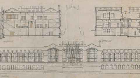 An architectural drawing of the University of Auckland Clock Tower  