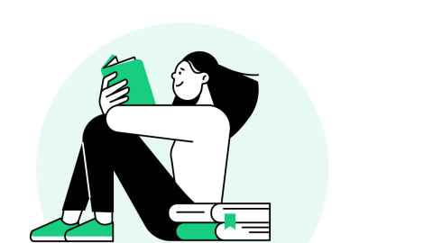 Illustration of a student reading a book.
