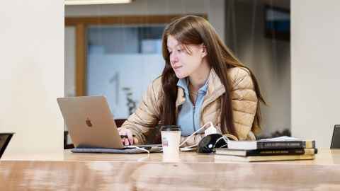 Photo of student studying in the Library. 