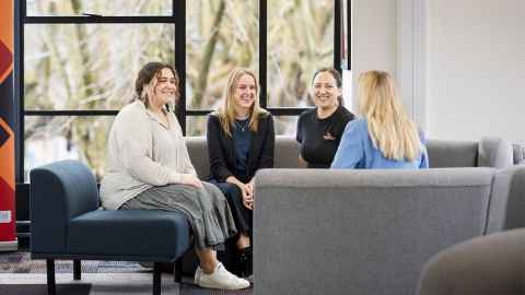 Image of four people chatting on couches