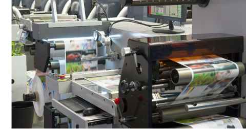 An industrial printer printing images