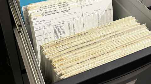 Image of old files inside a metal filing cabinet
