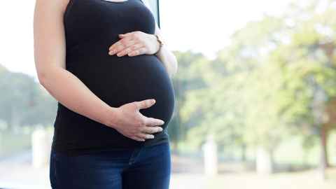 Pregnant woman holding her belly