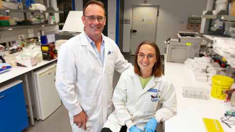 Professor Justin O'Sullivan and Dr Sophie Farrow in the lab
