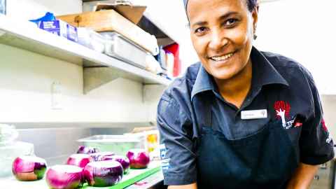 Tesfathan Asress in the University Hall kitchen