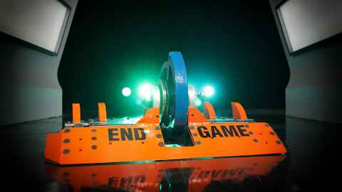 End Game, an orange and blue robot