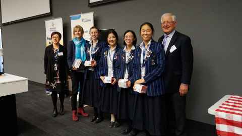 Sir Richard Faull with the winners from Diocesan School for Girls.