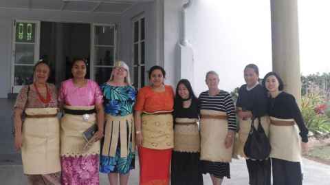Clare and Kiki with the faculty delegation during an educational trip to Tonga in September.