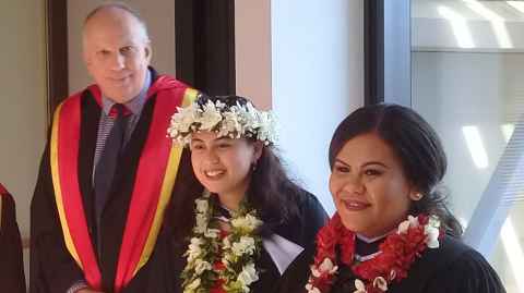 Professor Mark Vickers with Heimata Herman and Alvina Pauuvale