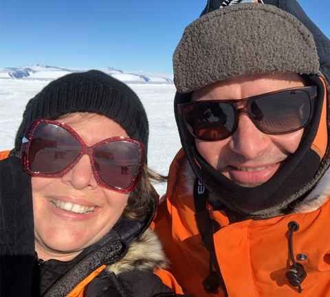 Professor Juliet Gerrard and Hon James Shaw, Minister for Climate Change, in Antarctica.