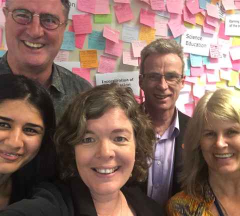 Juliet Gerrard and team with sticky notes