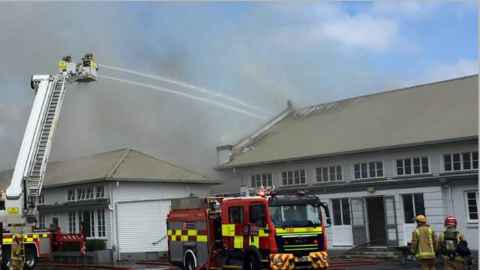 Fire engines at a fire at Auckland Normal Intermediate on 23 January 2019