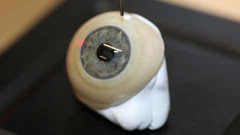 Measuring surface hydrophilicity of a prosthetic eye.