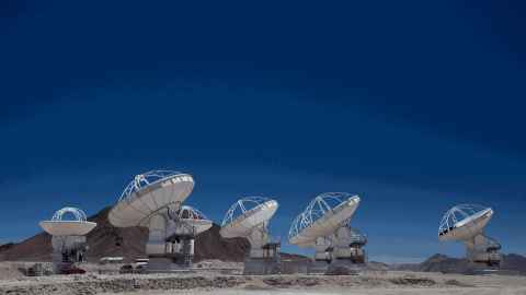 Radio antennas of the Atacama Large Millimetre/sub-millimeter Array (ALMA) in Chile, one of the eight powerful telescopes around the world in the Event Horizon Telescope network that produced the black hole image. 