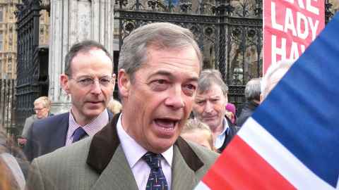 Nigel Farage, who was'milkshaked' in Newcastle, pictured at an earlier rally in London. Photo: Brian Minkoff-London-Pixels [CC BY-SA 4.0] 