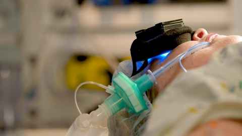 Patient wearing blue light goggles during surgery under anaesthetic.