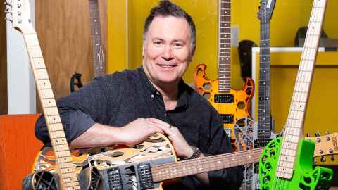 Olaf Diegel with a few of his 3D-printed guitars