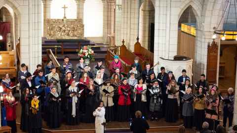 A choir performing in a church