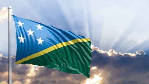The Solomon Islands flag is pictured, 'flying' for the People's Republic of China in a diplomatic switch from the Republic of China (Taiwan). Photo: iStock