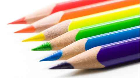 A row of coloured pencils.