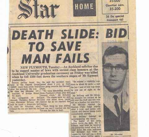 The Auckland Star article about the death of Glen Silvester in 1965.
