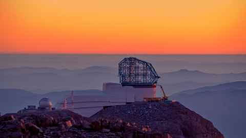 LSST at sunset, Cerro Pachón, Chile. Photo: W O'Mullane/LSST Project/NSF/AURA