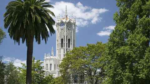 The University of Auckland's iconic ClockTower is pictured: The student is doing her masters at the university - but those plans are on hold thanks to coronavirus. Photo: University of Auckland
