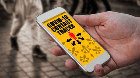 A phone screen showing the Covid-19 contact tracer app