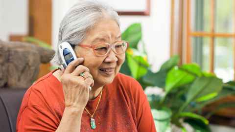 Older woman on phone.