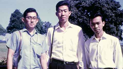 Three University of Auckland friends in 1968 at the Rose Gardens in Parnell.