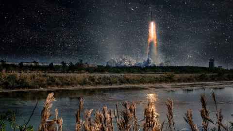 A rocket taking off.